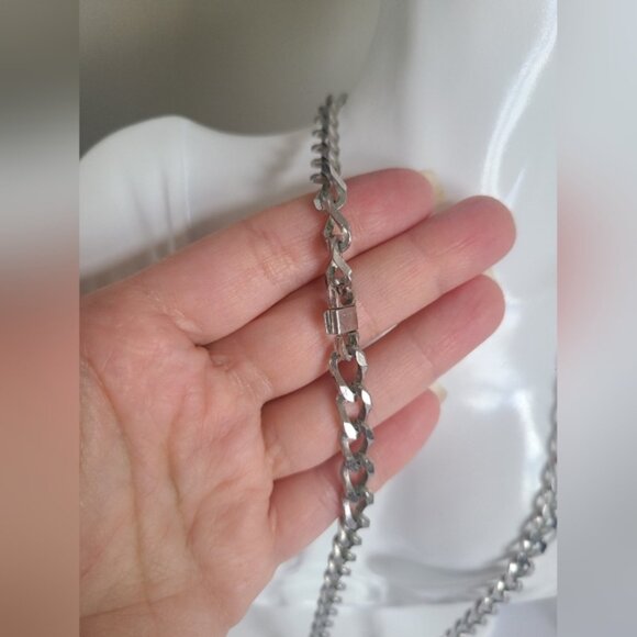 Vintage 14K NKP Silver Tone Men Women Large Chain Link Necklace and Bracelet Set - Picture 6 of 10